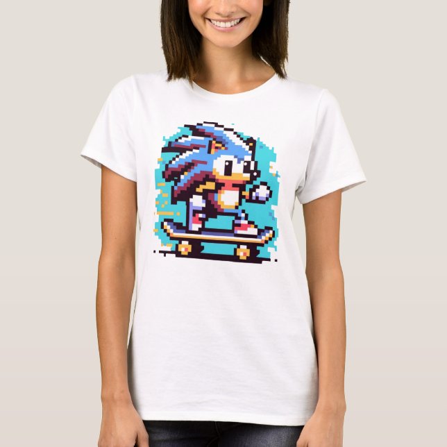 Skating Hedgehog: 8-Bit Pixel Adventure Pixel Art T-Shirt (Front)