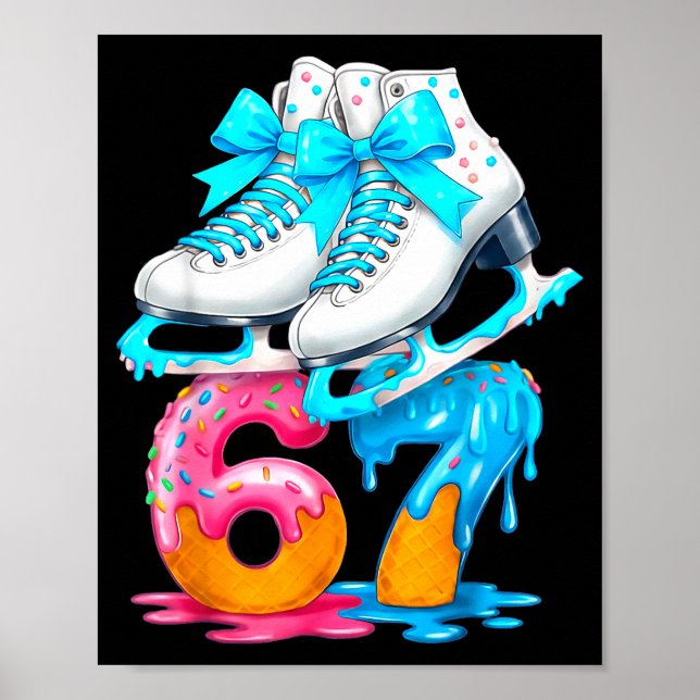 Skating Ice Cream Drip Number 67 Player 67th Birth Poster (Front)