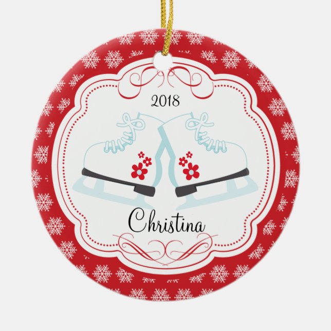 Skating Ice Skates Dated Christmas Ornament (Front)