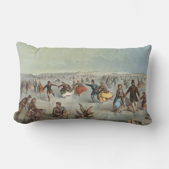 Skating in Central Park, New York Lumbar Cushion (Front)