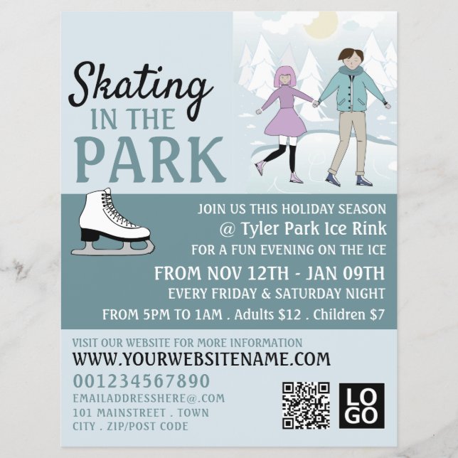 Skating in the Park, Ice Skate Rink Advertising Flyer (Front)