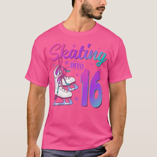 Skating Into 16Th Birthday 16 Year Old Ice Skating T-Shirt (Front)