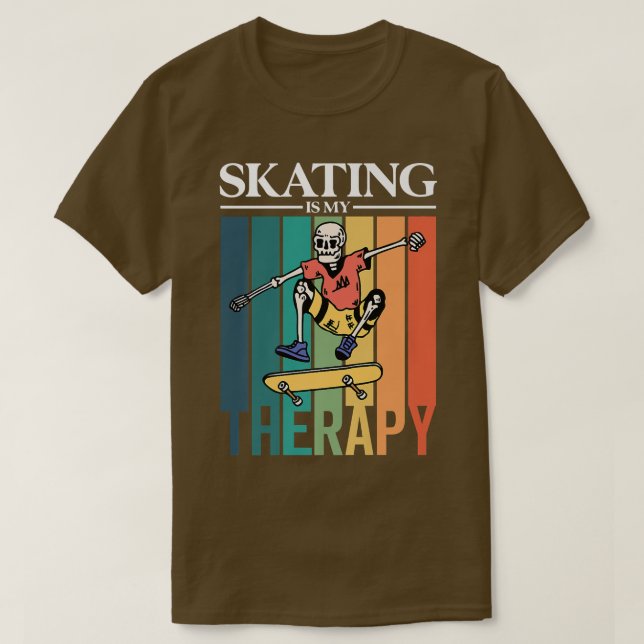 Skating is my therapy  Retro 80s Skeleton Radical  T-Shirt (Design Front)