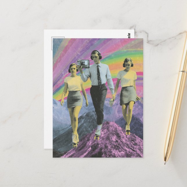 Skating on the Mountain Ridge Surreal Postcard (Front/Back In Situ)