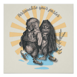 Skating Owls   Retro Style   Nostalgic Design Poster