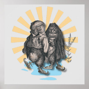 Skating Owls   Retro Style   Nostalgic Design Poster