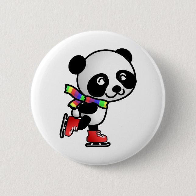 Skating Panda 6 Cm Round Badge (Front)