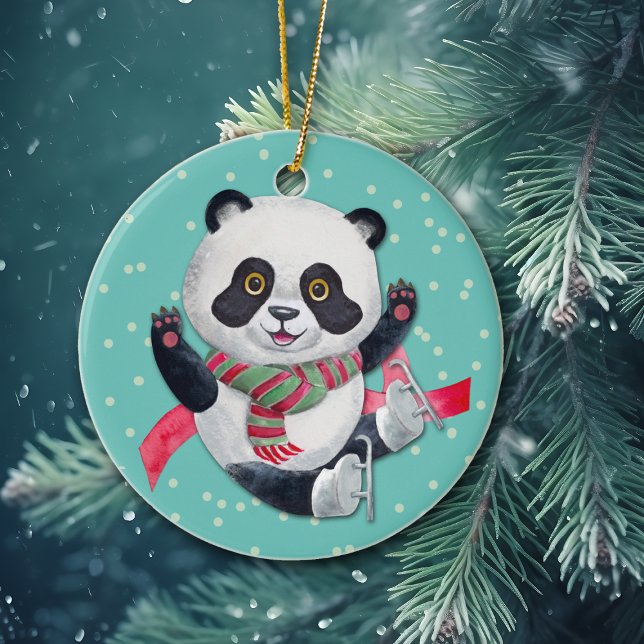 Skating Panda Bear Grandchild Christmas Ceramic Tree Decoration (Creator Uploaded)