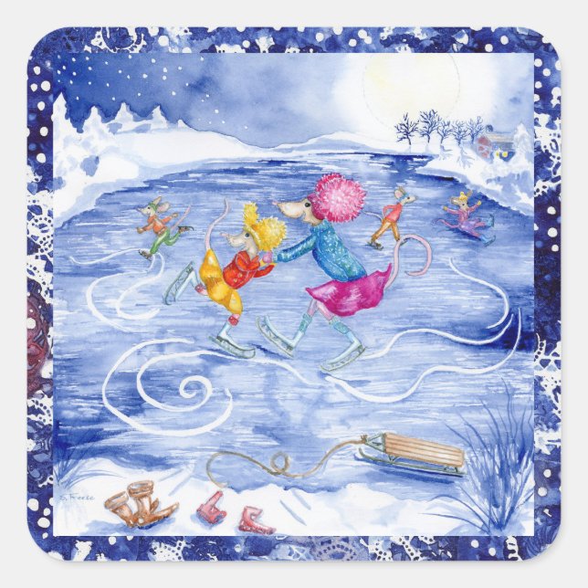 "Skating Party" Holiday Stickers (Front)