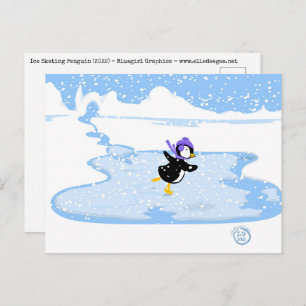 Skating Penguin Christmas Holiday Postcard
