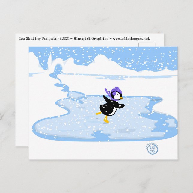 Skating Penguin Christmas Holiday Postcard (Front/Back)