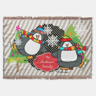 Skating Penguins Personalised Holiday Throw