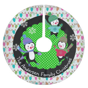Skating Penguins Personalised Holiday Tree Skirt 2