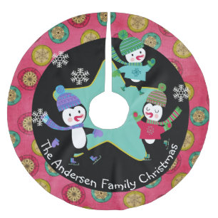 Skating Penguins Personalised Holiday Tree Skirt 3