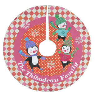 Skating Penguins Personalised Holiday Tree Skirt 5