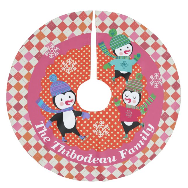 Skating Penguins Personalised Holiday Tree Skirt 5 (Front)