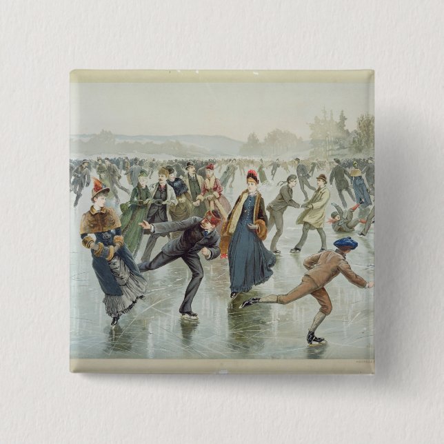 Skating, published by L. Prang and Co. 15 Cm Square Badge (Front)