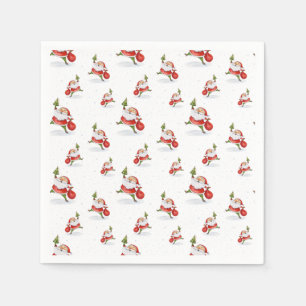 Skating Santa Cute Christmas Watercolor Napkin