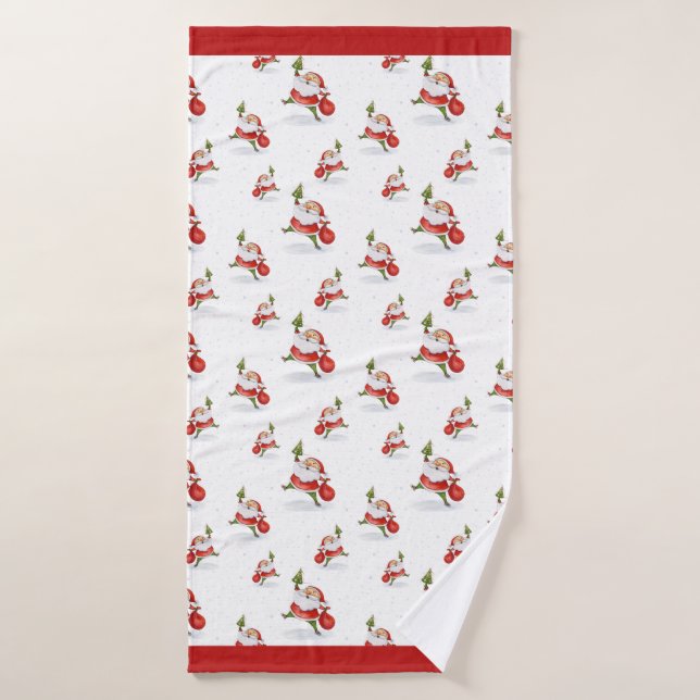 Skating Santa Cute Christmas Watercolor Pattern Bath Towel (Bath Towel)