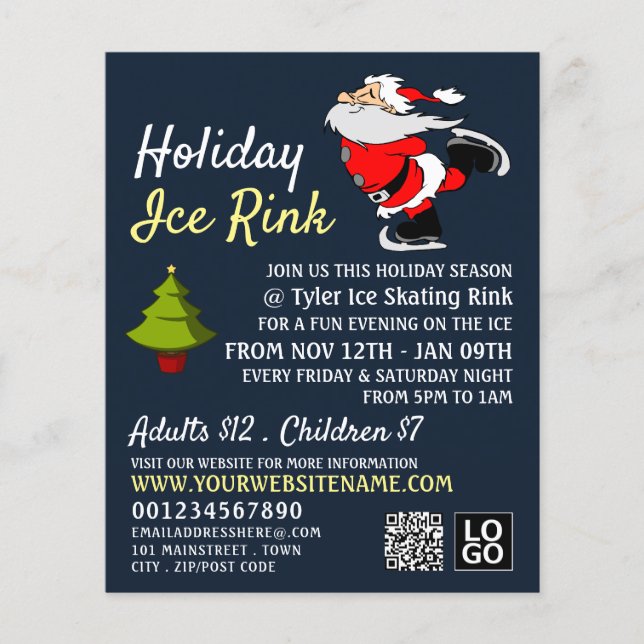 Skating Santa, Holiday Ice Rink, Festive Event Flyer (Front)