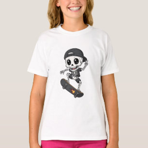 Skating Skeleton Flame Skateboard Kids T-Shirt
