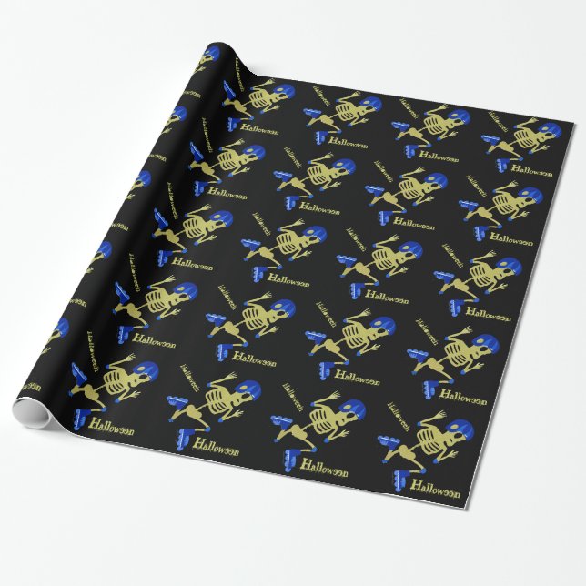 Skating Skeleton Wrapping Paper (Unrolled)