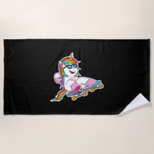 Skating Unicorn Beach Towel