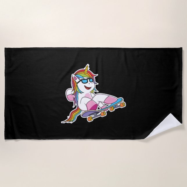 Skating Unicorn Beach Towel (Front)