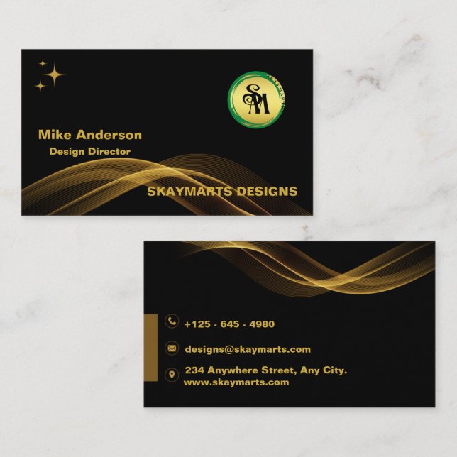 Skaymarts | Black Gold Minimalist Custom Logo Busi Business Card (Front/Back)