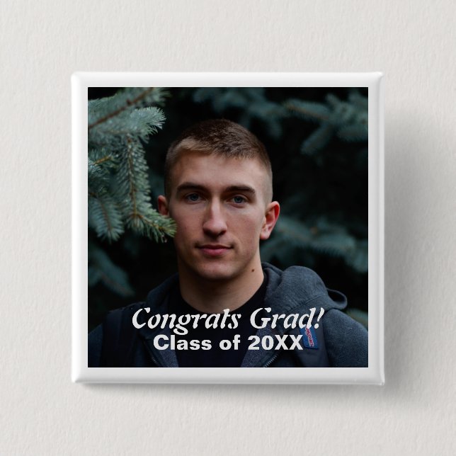 Skaymarts | Congrats Grad Photo Custom Pinback 15 Cm Square Badge (Front)