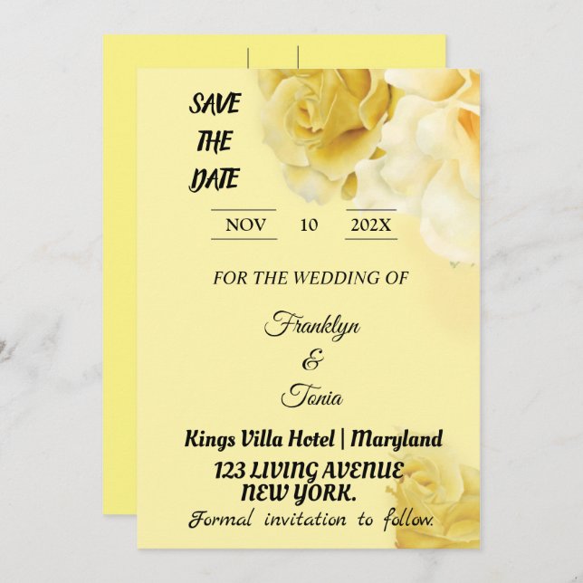 Skaymarts | Romantic Yellow Botanical Geometric Sa Save The Date (Front/Back)