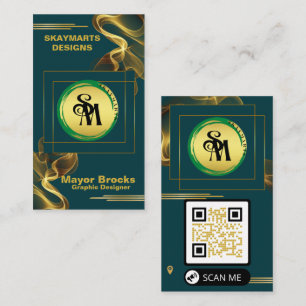 Skaymarts Unique Green and Gold QR Code Modern Business Card