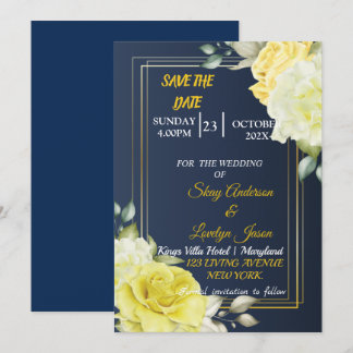 Skaymarts | Unique Navy Blue Floral Save The Date