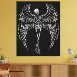 Skeletal Angel Wings in Black and White Canvas Print