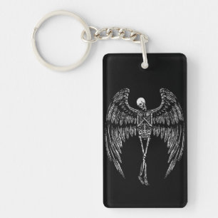 Skeletal Angel Wings in Black and White Key Ring
