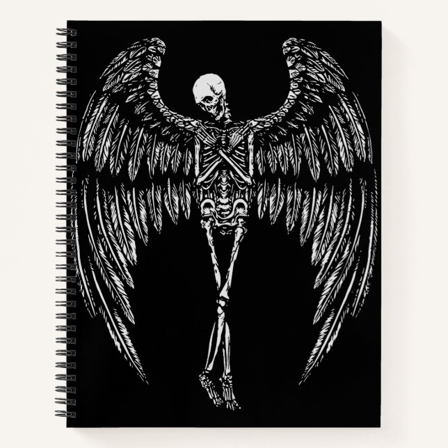 Skeletal Angel Wings in Black and White Notebook (Front)