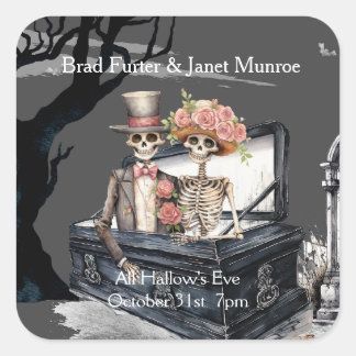 Skeletal Couple Wedding Square Sticker