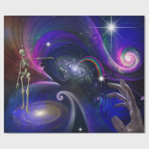 Skeletal Figures in Cosmos Wrapping Paper