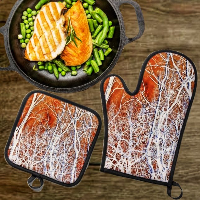 Skeletal Forest-II Oven Mitt & Pot Holder Set (This oven mitt and pot holder set, comes in handy, while baking your Halloween treats!)