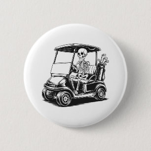 Skeletal Golfer Skull Playing Golf 6 Cm Round Badge