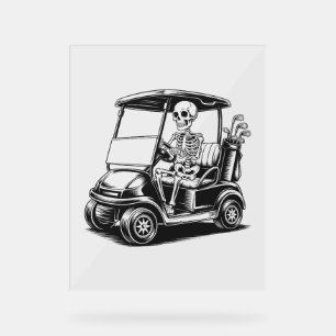 Skeletal Golfer Skull Playing Golf Acrylic Sign
