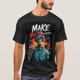 Skeletal Sunset: Tropical Streetwear Illustration T-Shirt
