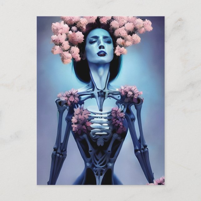 Skeletal Woman With Flowers Postcard (Front)
