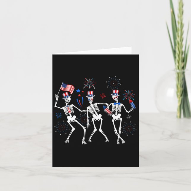 Skeleton 4th Of July American Flag Skellies  Card (Front)
