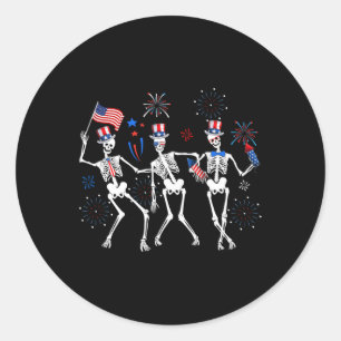 Skeleton 4th Of July American Flag Skellies Classic Round Sticker