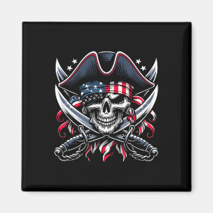 Skeleton 4th Of July Pirate Men Usa Skull American Magnet
