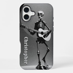 Skeleton Acoustic Guitar Black White Grainy Grunge iPhone 16 Plus Case