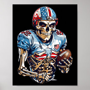 Skeleton American Football Player Halloween Graphi Poster