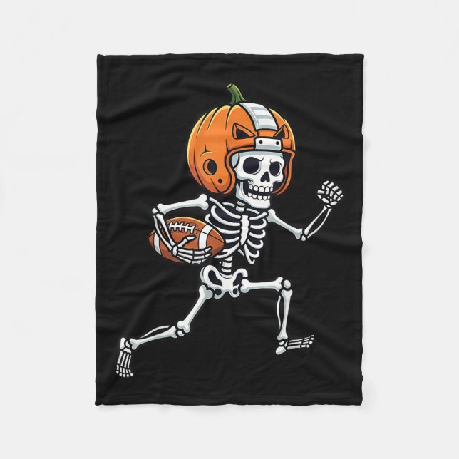 Skeleton American Football Player Spooky Sports Gr Fleece Blanket (Front)