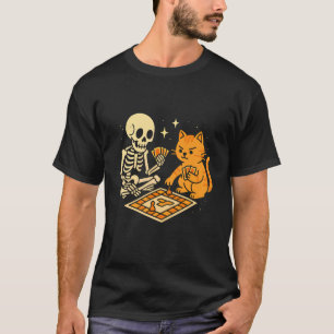 Skeleton and Cat Playing Board Game T-Shirt